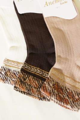 Kadın 3'lü Taş Detaylı Kısa Konç Çorap Asorti 11 - Günün Seçilenleri