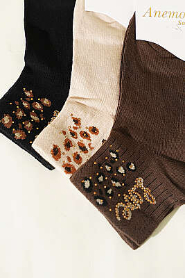 Kadın 3'lü Taş Detaylı Kısa Konç Çorap Asorti 14 - Soket Çorap