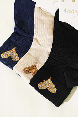 Kadın 3'lü Taş Detaylı Kısa Konç Çorap Asorti 18 - Soket Çorap