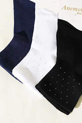 Kadın 3'lü Taş Detaylı Kısa Konç Çorap Asorti 19 - Soket Çorap