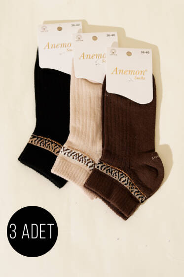 Kadın 3'lü Taş Detaylı Kısa Konç Çorap Asorti 2 - Soket Çorap