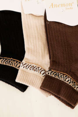 Kadın 3'lü Taş Detaylı Kısa Konç Çorap Asorti 2 - Soket Çorap