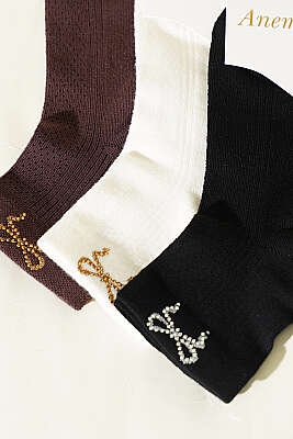 Kadın 3'lü Taş Detaylı Kısa Konç Çorap Asorti 21 - Soket Çorap