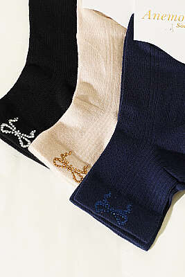 Kadın 3'lü Taş Detaylı Kısa Konç Çorap Asorti 22 - Soket Çorap