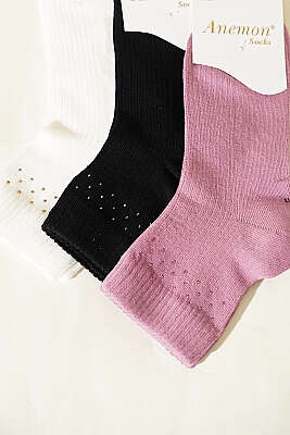 Kadın 3'lü Taş Detaylı Kısa Konç Çorap Asorti 24 - Soket Çorap