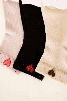 Kadın 3'lü Taş Detaylı Kısa Konç Çorap Asorti 3 - Soket Çorap