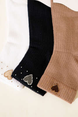 Kadın 3'lü Taş Detaylı Kısa Konç Çorap Asorti 4 - Soket Çorap