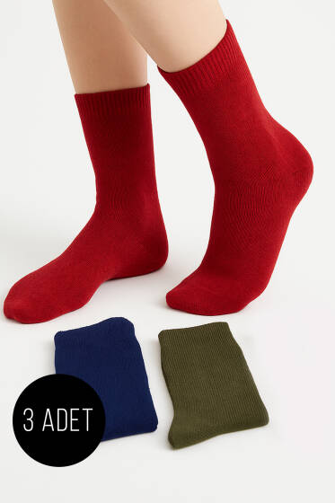 Kadın 3'lü Yün Soket Çorap Asorti 2 - Soket Çorap