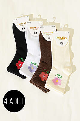 Kadın 4'lü Desenli Konç Çorap Asorti 4 - ZENGİN