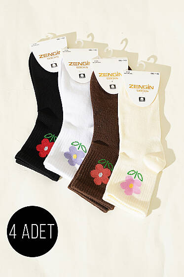 Kadın 4'lü Desenli Konç Çorap Asorti 4 - Yılın Fırsatı