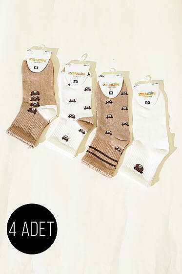 Kadın 4'lü Desenli Konç Çorap Asorti 5 - Soket Çorap