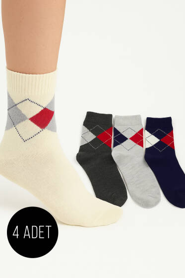 Kadın 4'lü Ekose Havlu Soket Çorap Asorti 1 - Soket Çorap