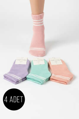 Kadın 4'lü Şeritli Havlu Patik Çorap Asorti 1 - AGK ÇORAP