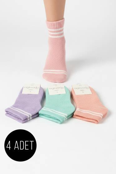 Kadın 4'lü Şeritli Havlu Patik Çorap Asorti 1 - Babet / Patik Çorap