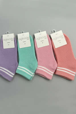 Kadın 4'lü Şeritli Havlu Patik Çorap Asorti 1 - Babet / Patik Çorap