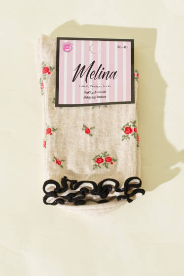 Kadın Çiçekli Fırfırlı Soket Çorap Bej - Günün Seçilenleri