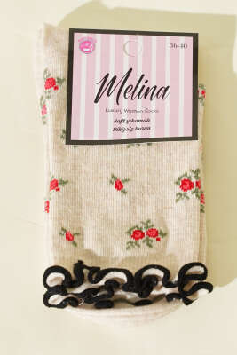 Kadın Çiçekli Fırfırlı Soket Çorap Bej - Günün Seçilenleri