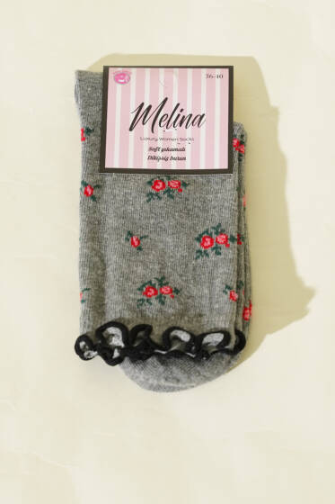 Kadın Çiçekli Fırfırlı Soket Çorap Gri - Günün Seçilenleri