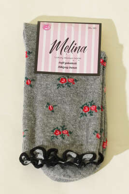 Kadın Çiçekli Fırfırlı Soket Çorap Gri - Günün Seçilenleri