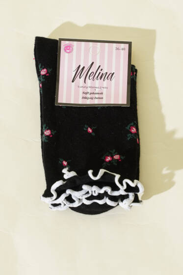 Kadın Çiçekli Fırfırlı Soket Çorap Siyah - Günün Seçilenleri