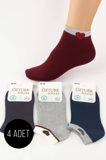 Kadın Desenli 4'lü Havlu Patik Çorap Asorti 3 - Babet / Patik Çorap