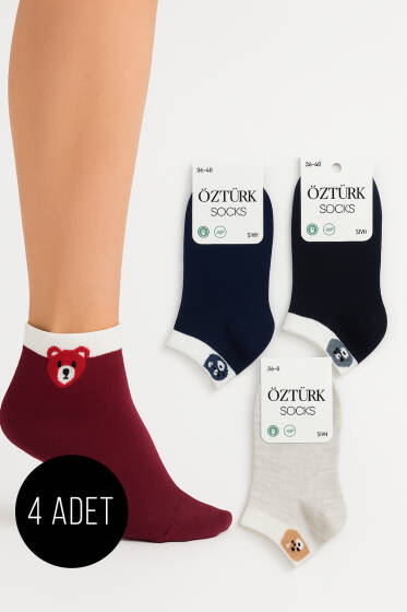 Kadın Desenli 4'lü Havlu Patik Çorap Asorti 4 - Babet / Patik Çorap