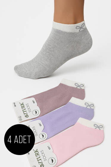 Kadın Desenli 4'lü Havlu Patik Çorap Asorti 5 - Babet / Patik Çorap