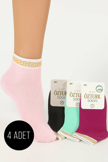 Kadın Desenli 4'lü Havlu Patik Çorap Asorti 6 - Babet / Patik Çorap