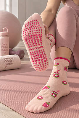 Kadın Desenli Pilates Soket Çorap Asorti 5 - Soket Çorap