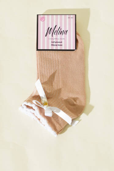 Kadın Fiyonklu İncili Soket Çorap Latte - Soket Çorap