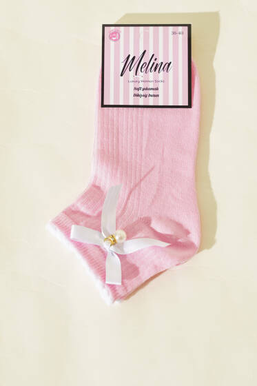 Kadın Fiyonklu İncili Soket Çorap Pembe - Soket Çorap