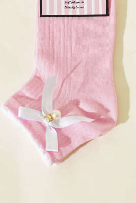 Kadın Fiyonklu İncili Soket Çorap Pembe - Soket Çorap