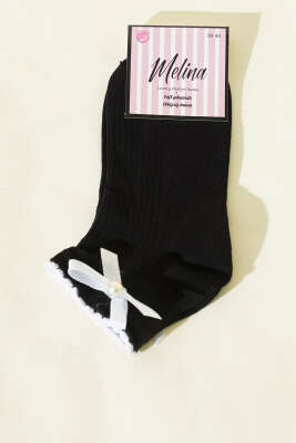 Kadın Fiyonklu İncili Soket Çorap Siyah - KAPAR ÇORAP