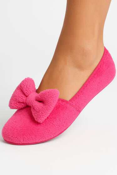 Kadın Kurdeleli Peluş Patik Fuşya - Babet / Patik Çorap
