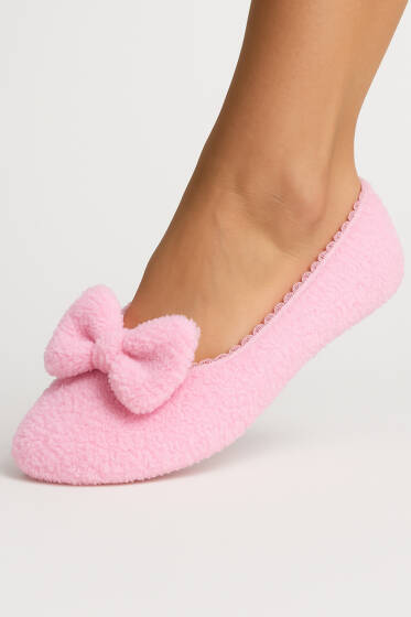 Kadın Kurdeleli Peluş Patik Pembe - Babet / Patik Çorap