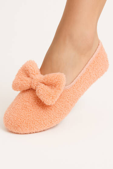 Kadın Kurdeleli Peluş Patik Somon - Babet / Patik Çorap