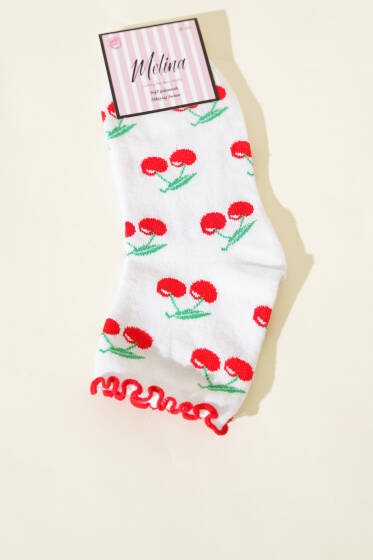 Kadın Meyve Figürlü Soket Çorap Beyaz - Soket Çorap
