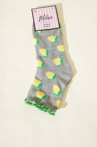 Kadın Meyve Figürlü Soket Çorap Gri - Soket Çorap