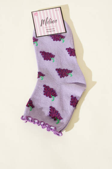 Kadın Meyve Figürlü Soket Çorap Lila - Soket Çorap