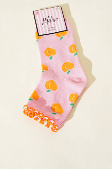 Kadın Meyve Figürlü Soket Çorap Pembe - Soket Çorap