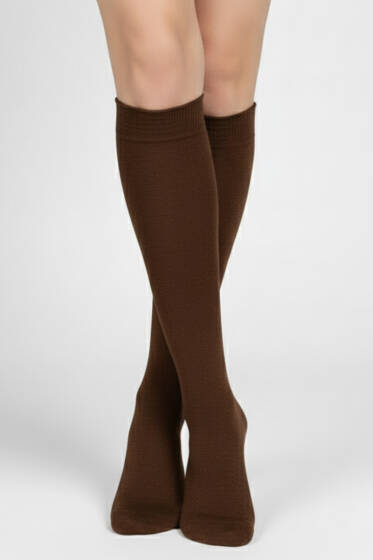 Kadın Penye Dizaltı Çorap Kahve - Kadın Çorap