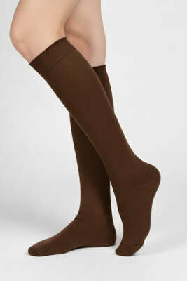 Kadın Penye Dizaltı Çorap Kahve - Kadın Çorap