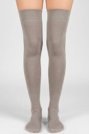 Kadın Penye Dizüstü Çorap Bej - Diz Altı Çorap