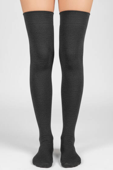 Kadın Penye Dizüstü Çorap Füme - Diz Altı Çorap