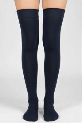Kadın Penye Dizüstü Çorap Lacivert - Diz Altı Çorap
