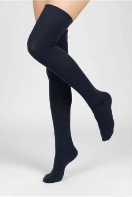 Kadın Penye Dizüstü Çorap Lacivert - Diz Altı Çorap
