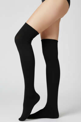 Kadın Penye Dizüstü Çorap Siyah - KOZAL ÇORAP