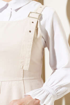 Kalın Askılı Gabardin Jile Bej - Tesettür Elbise