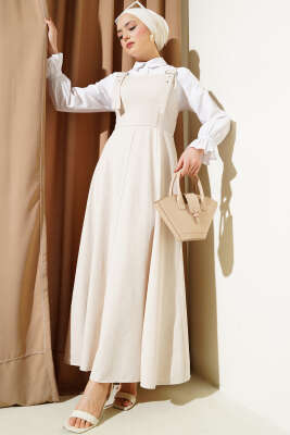 Kalın Askılı Gabardin Jile Bej 