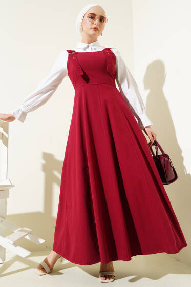 Kalın Askılı Gabardin Jile Bordo - Elbise